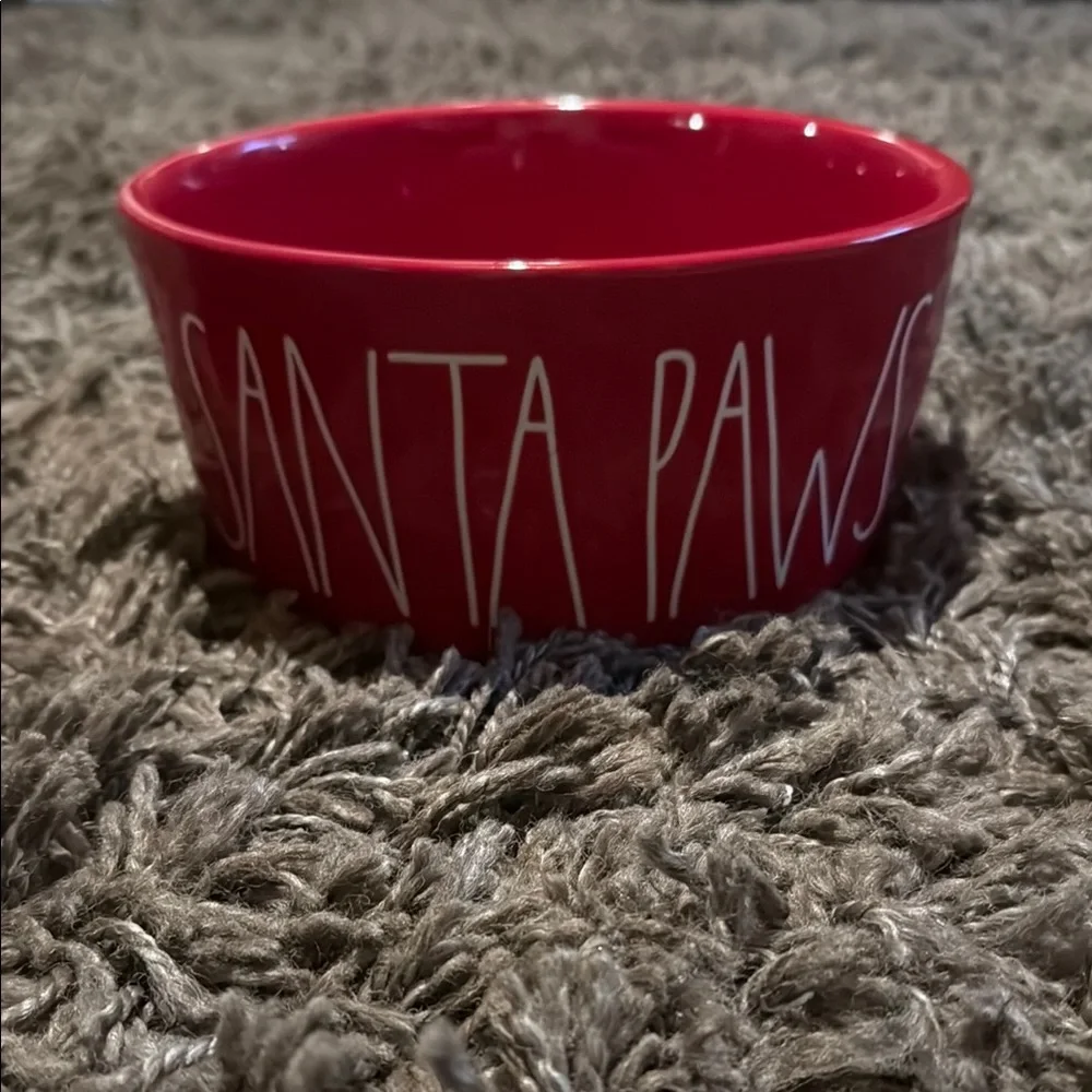 Rae Dunn SANTA PAWS Dog Bowl Pet Dish Red with Large White Letters 8